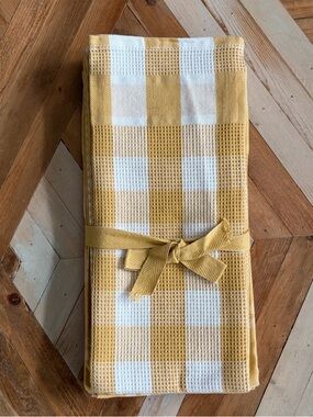 Yellow and White Buffalo Check Waffle Kitchen Towels